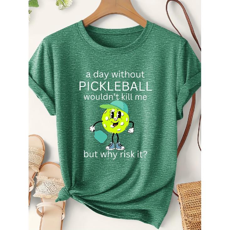 Women's Fun Pickleball Cartoon Pattern Printed Sports Short Sleeve Autumn and winter fashion round neck cute T Shirt Elegant Party Vintage Beautiful