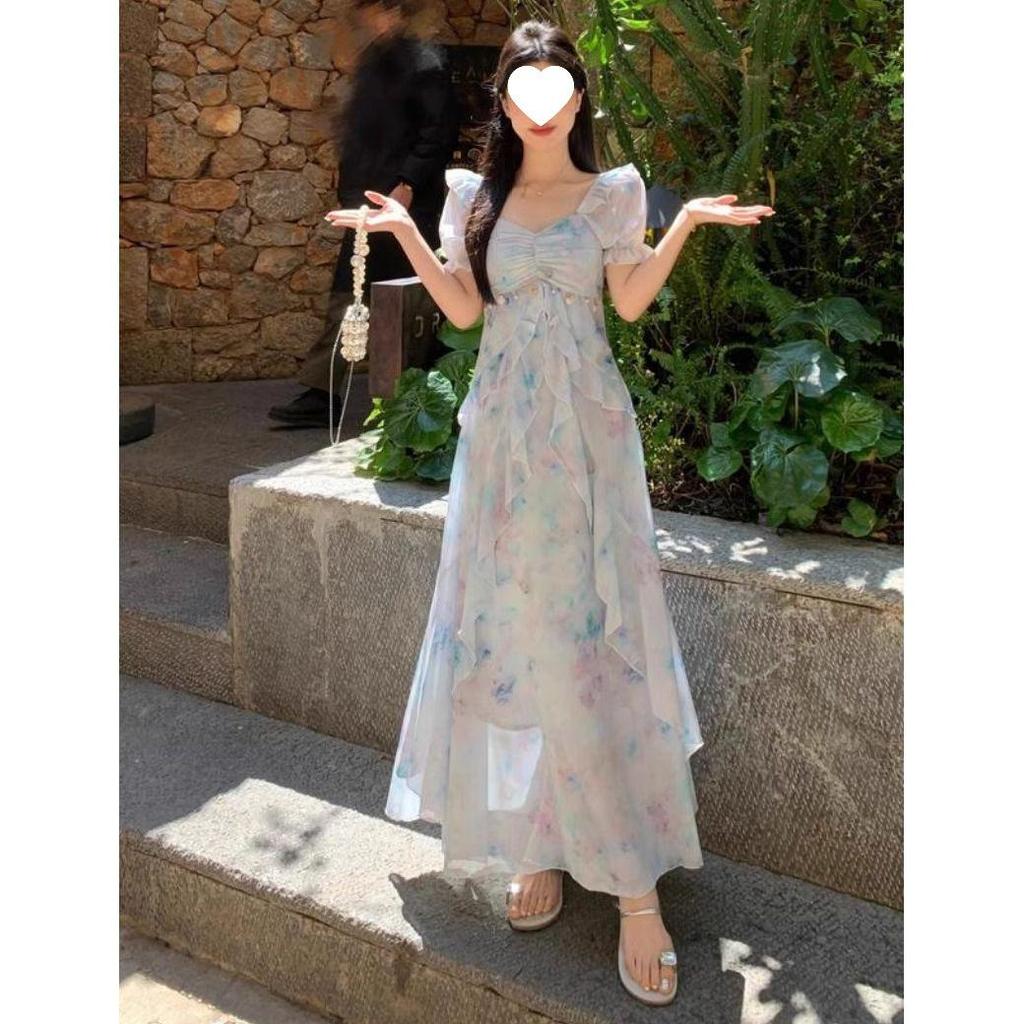 Plus Size Summer 2026 Gradient Chiffon Dress with Ruffles