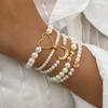European & American Style Heart Crescent Moon Faux Pearl Layered Bracelet