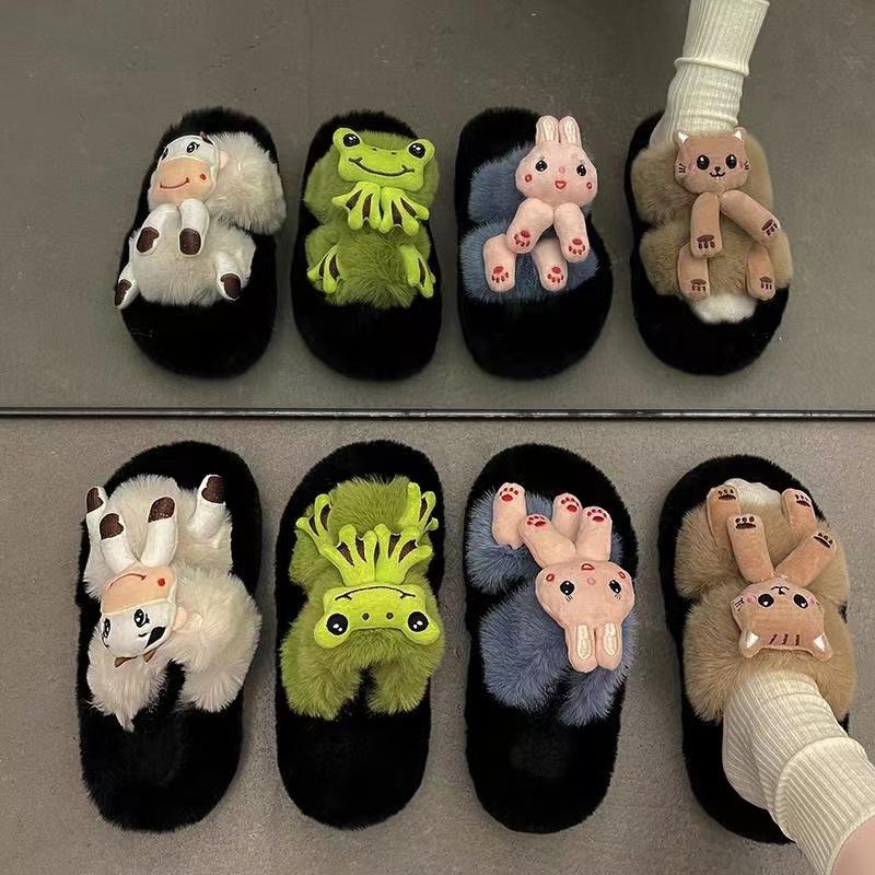 

Autumn and winter women wear fluffy slippers cotton shoes new Korean version ins women s trendy shoes one-word thick-soled cotton slippers 40-41