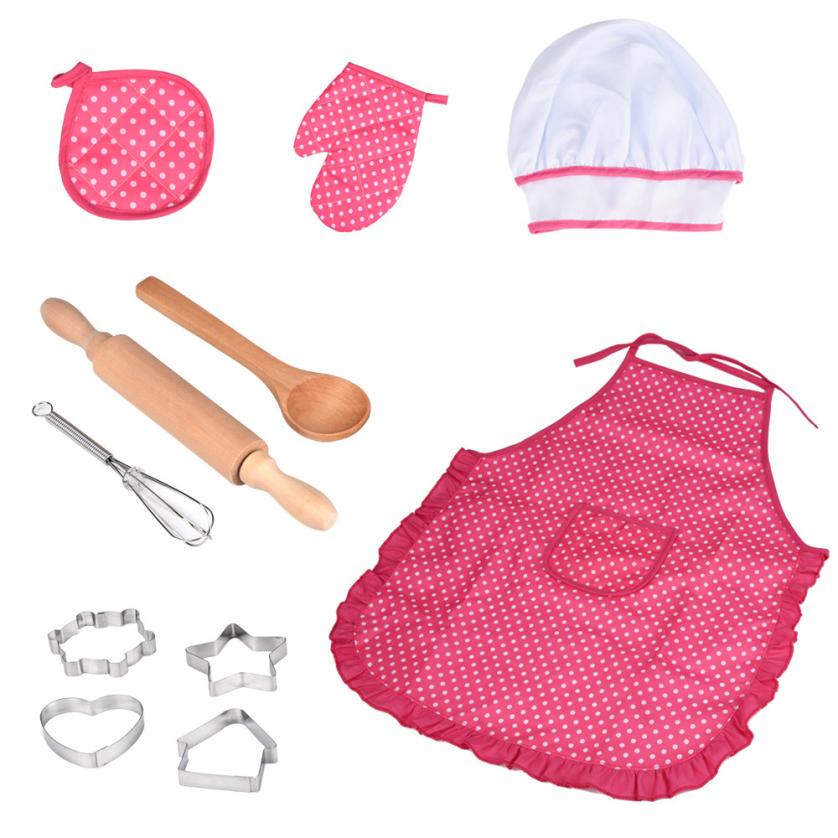 Kids Cooking And Baking Set - 11pcs Kitchen Costume Role Play Kits Apron Hat Funny Toy for Children