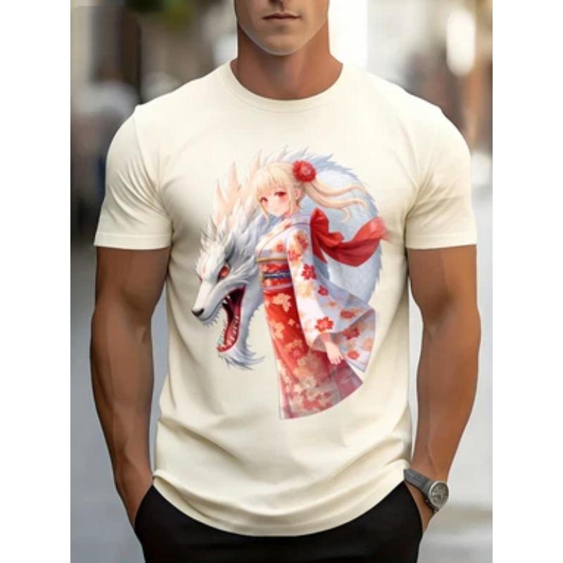 Men's Anime 3D Full Body Print T-Shirt - Manga Dragon and Kimono Samurai Design