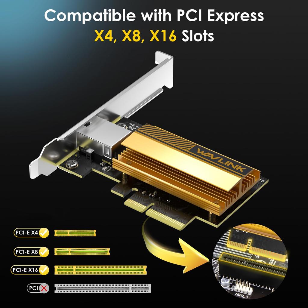WAVLINK 10G PCIe Network Card PCI Express Ethernet Adapter 10G NIC with AQC113 Controller for Windows Linux with Profile Bracket Base-T