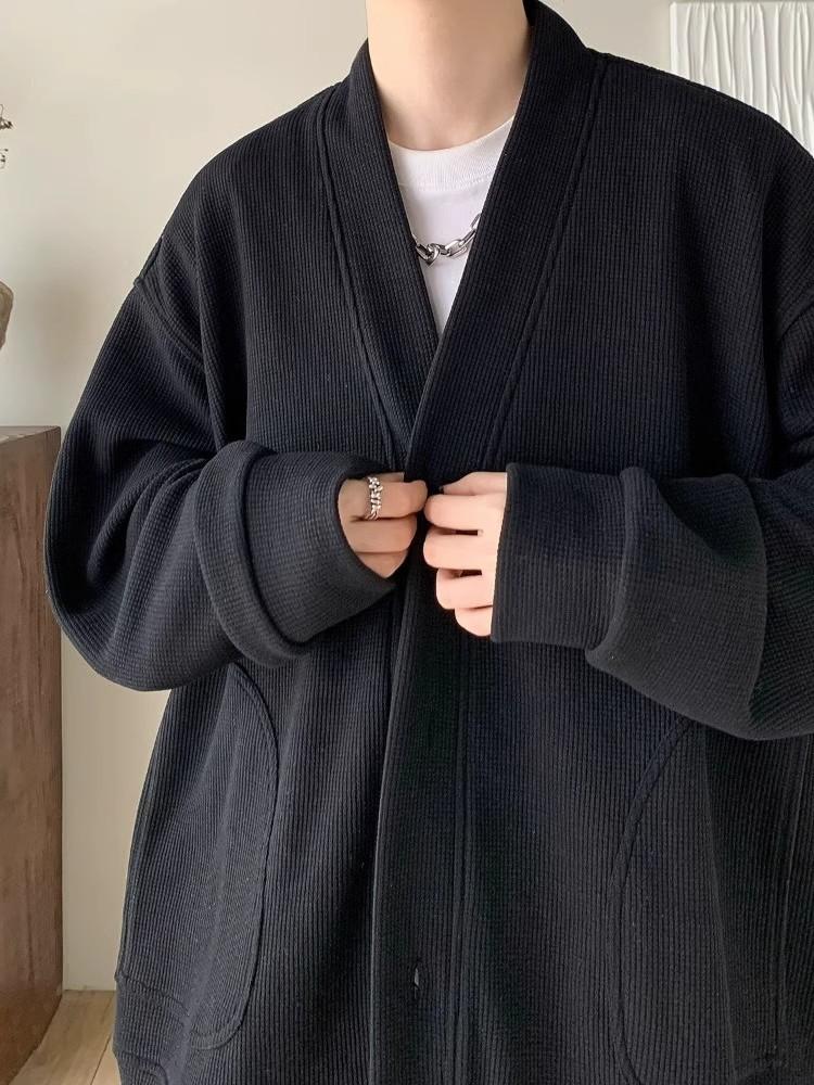 

High-end men s sweater heavy V-neck waffle lazy style spring and autumn handsome men s suit XXXL чорний