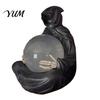 Gaming Room Decoration Faux Crystal Ball Grim Reaper Statue, Gothic Resin Black Robed Skull Statue Sculpture with Glowing Clear Ball, Mysterious