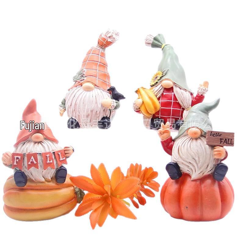 European-American Harvest Festival Resin Scarecrow & Gnome Ornaments for Thanksgiving