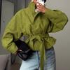 Womens Slim Fit Tie-Waist Short Trench Coat With Stand Collar Casual Winter Outerwear