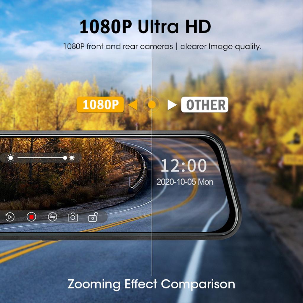 Dash Cam Mirror Camera for Car Touch Screen Video Recorder Rearview Mirror Dash Cam Front and Rear Camera Mirror DVR Black Box