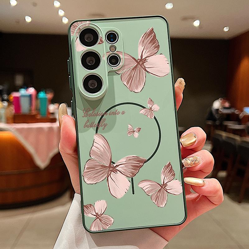 Bowknots Butterfly Pattern Case For Samsung Galaxy S26 Ultra S25 Edge S24 Plus S23 FE S22 A54 A55 A56 5G Magnetic For Magsafe Matte Cover