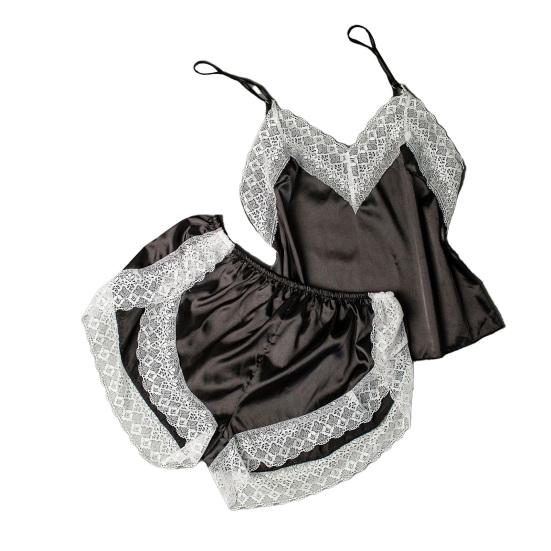 Lace Trim Pajama Set for Women 2 Piece V Neck Sleeveless Cami Tank Top And Shorts Pjs Set Summer Sexy Lounge Sleepwear S
