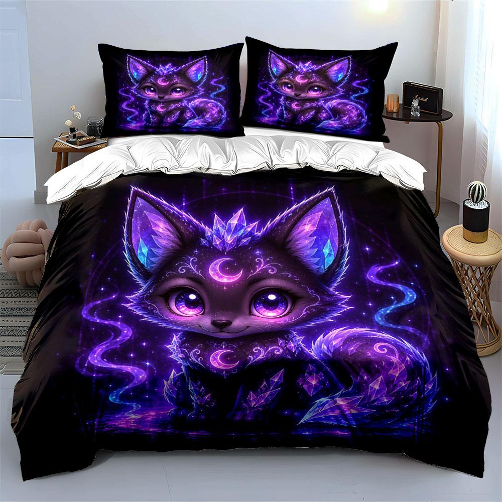 Magical Purple Fox Design Bedding Duvet Cover Set (1*Duvet Cover 2*Pillowcases, Without Duvet Insert)