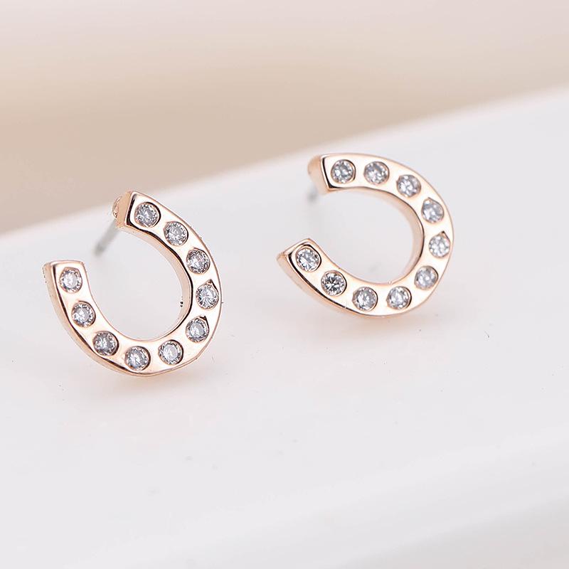 Elegant U-shaped Micro-inlaid Diamond Earrings for Girls - Cute & Stylish