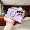 For Samsung Galaxy S23 Ultra Case Compatible with MagSafe Electroplated TPU Phone Cover Hollow Love Hearts