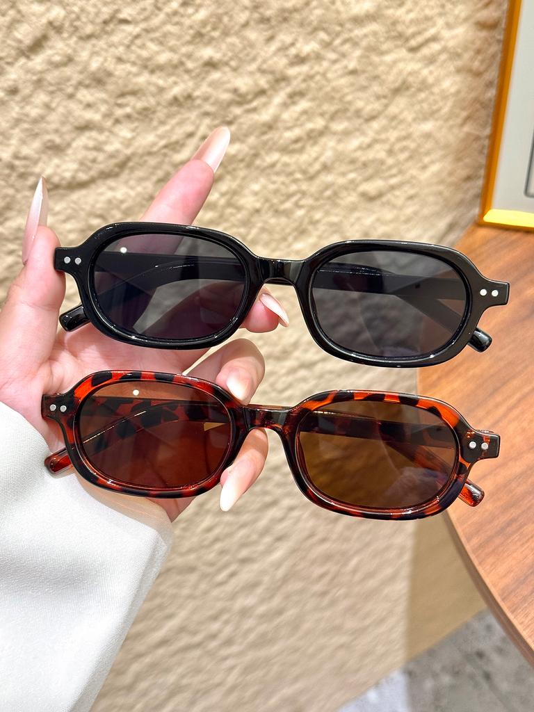 2Pcs Fashion Rectangular Frame Sunglasses Set Classic Versatile Trendy Accessories Fashionable Outfits Vacation Camping