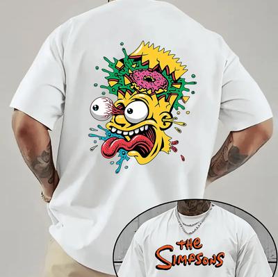 Sommer Herren Simpsons Lässiges Kurzarm-T-Shirt + Cartoon Explosionskopf Donut Druck Rundhals Kurzarm-Oberteil