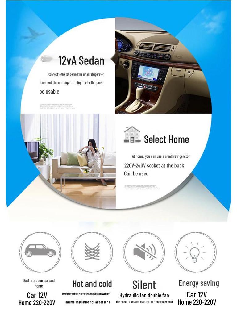 Upgraded Large-Capacity Mini Car Refrigerator for Home and Auto Use, Ideal for Small Cars - Cooling and Refrigeration Only