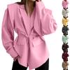Veste pour femme à col en V, coupe ample, à nouer à la taille, pour l'automne - Manteau flatteur pour un usage quotidien décontracté