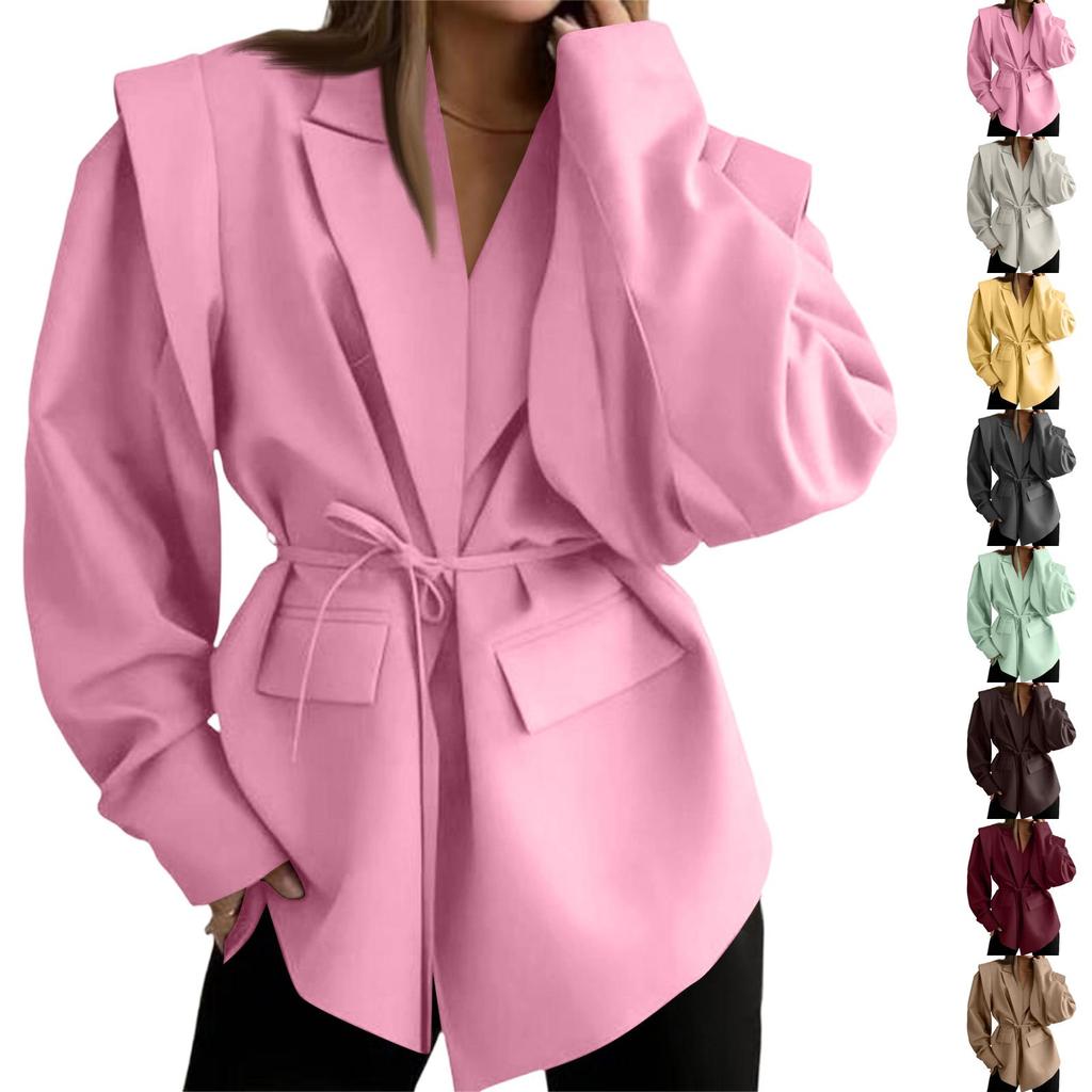 Damen V-Ausschnitt Locker Geschnitten Jacke mit Bindegürtel für den Herbst - Schmeichelhafter Mantel für Lässige Tägliche Kleidung