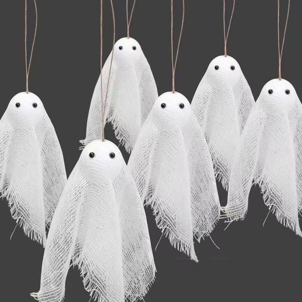 10pcs White Halloween Ghost Gauze Pendant Novelty Ghost Hanging Ornament  Porch Decor