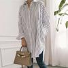 Women Spring Summer Loose Striped Shirt Medium Long Length Large Size New
