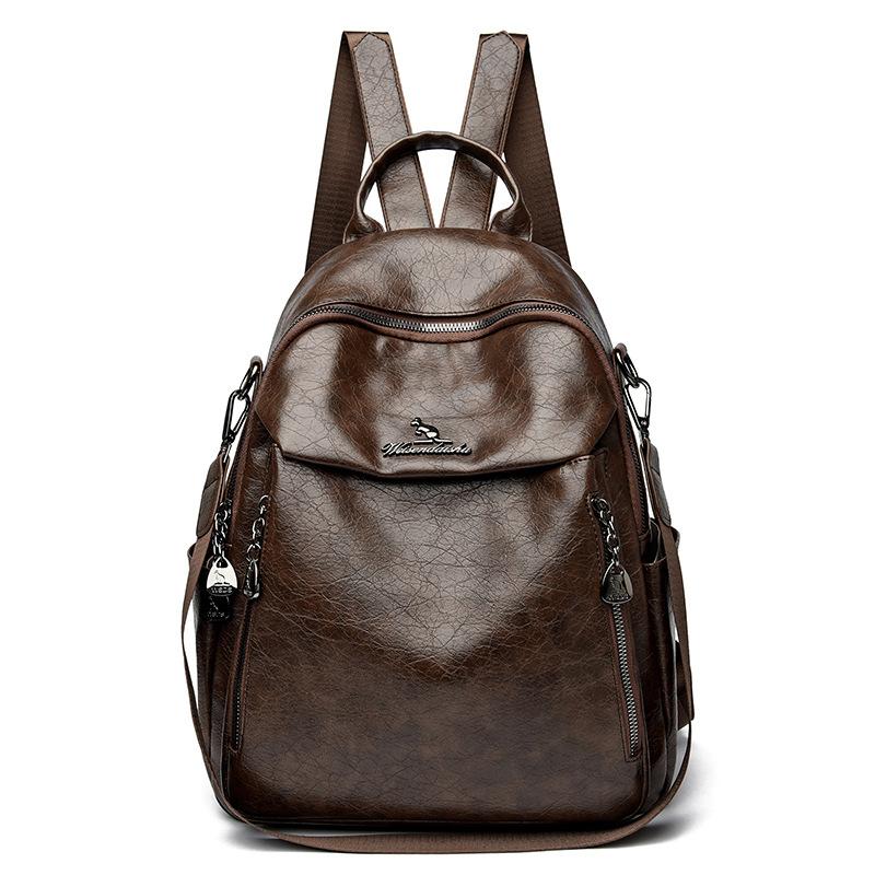 Fashionable and Casual Soft Leather Bag Light Lady Travel Backpack College Student Schoolbag Backpack