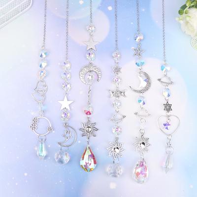 1 ks Křišťálový Zvonkohra Měsíc Slunce Hvězda Lapač Diamantové Hranoly Přívěsek Lapač Snů Duhový Závěsný Kapka Domácí Zvonkohra