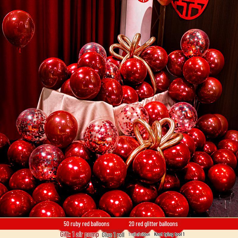 Double Layer Red Latex Balloons Set for Wedding & Engagement Room Decorations