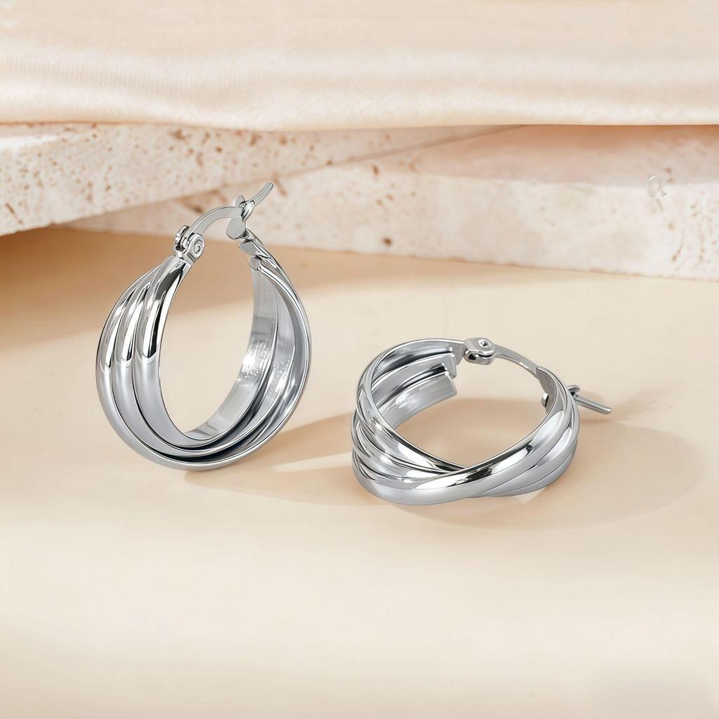 Gold Titanium Steel Multilayer Hoop Earrings - Light Luxury, Colorfast, High-End Feel