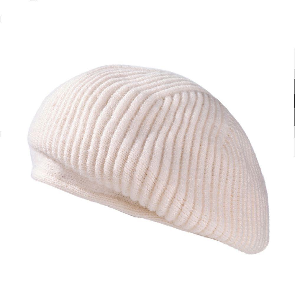 

Повседневная шляпа Мягкая эластичная шапка рыбака Женская шапка художника Шерстяной вязаный берет Корейский стиль Шапки-бини white