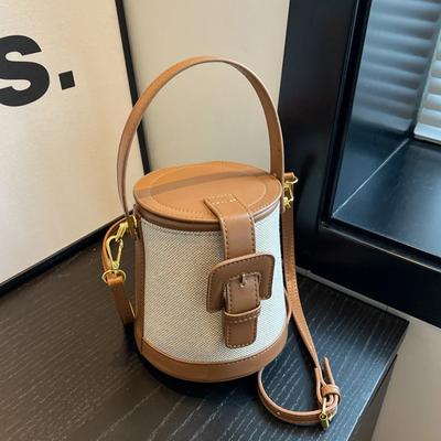 Luxury Retro Bucket Bag for Women  Autumn New Chic  Pluto Canvas Patchwork Elegant Feminine Crossbody Bags