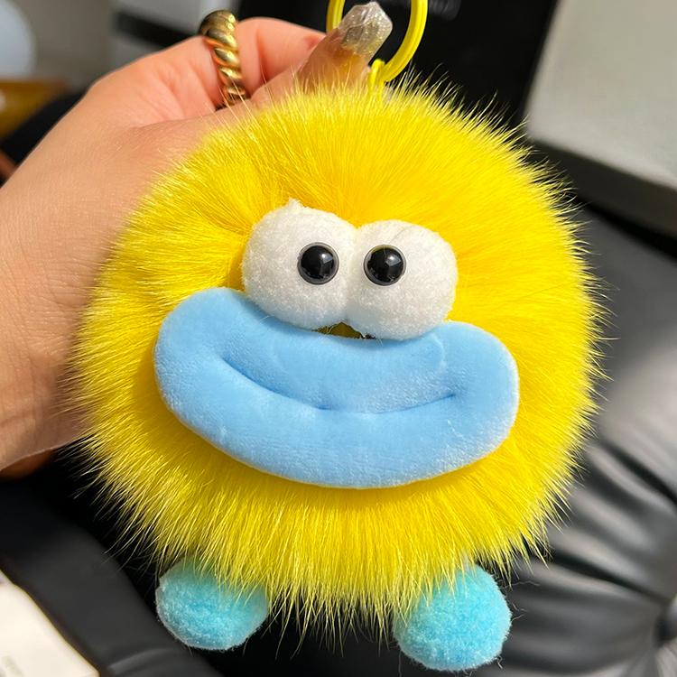 [Cute Big Mouth] Fox Hair Small Coal Ball Keychain Pendant, Pom-pom Doll, Doll Back Bag Pendant