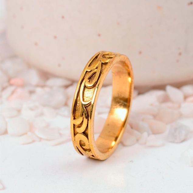 

Gold Plated Scrollwork Band Ring | Unisex Vintage Brass Wedding Band | Engraved Filigree Jewelry 12 золотий