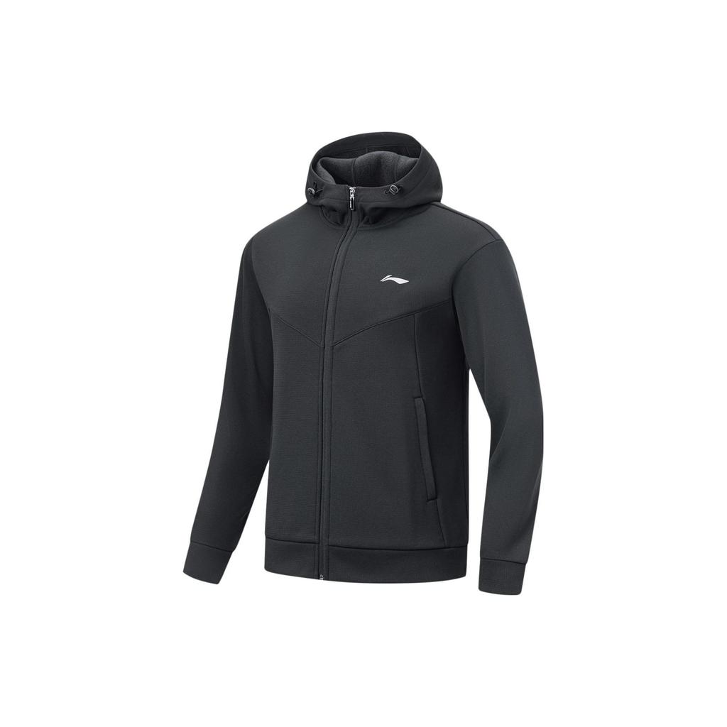 Li-Ning Solid Color Zipper Fleece Hoodie Men Hoodies Black AWDTB33-3