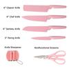 CHUYIREN Kitchen Knife Set, Pink Knife Set, High Carbon Stainless Steel Non-Stick Coated Chef Knife Set with Scissors and Sharpener for Women and Girl