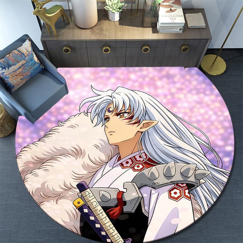 Inuyasha Round Area Rug,Carpet Rug for Living Room Bedroom Sofa Playroom Decor,Non-slip Floor Mat