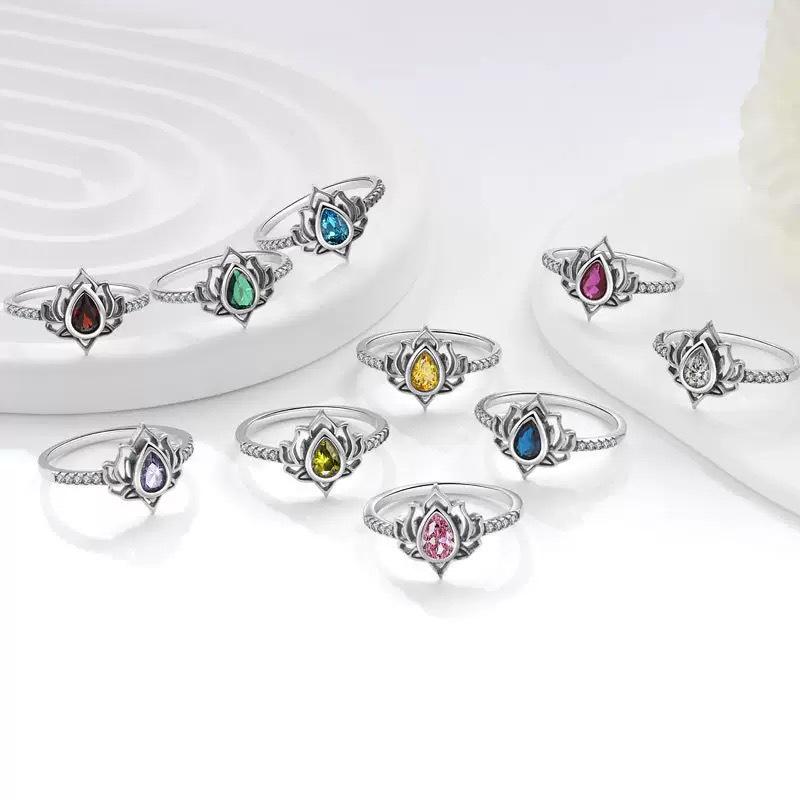 S925 Sterling Silver Lotus Zircon Ring: Women s Retro Fashion Size 5