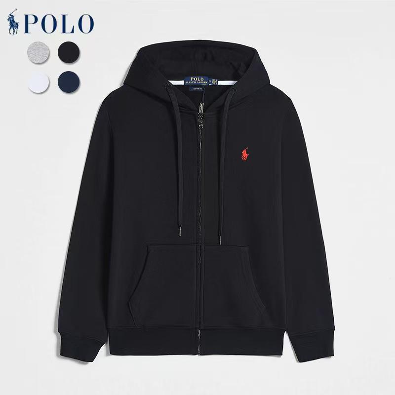 Men's Embroidered Polo Horse Zipper Hoodie - Spring/Autumn Solid Color Plus Size Cardigan
