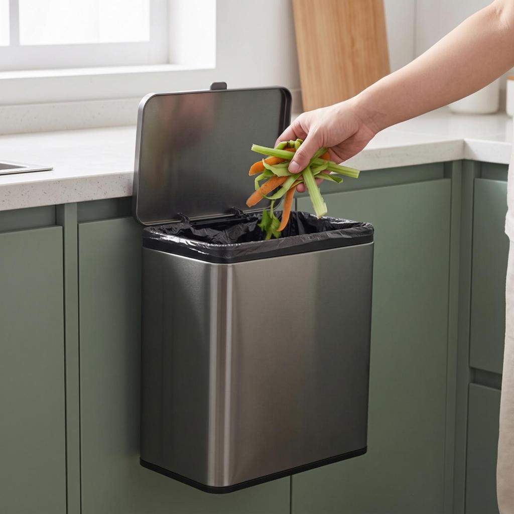 Wall-Mounted Trash Can Compact with Hanging Hook Garbage Bin Easy to