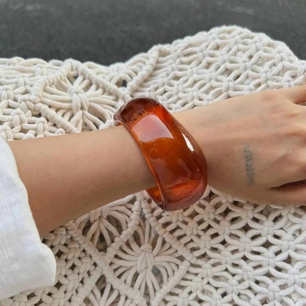 SHIXIN 4 Styles Orange Beige Thick Resin Acrylic Round Bangle Bracelet for Women Vintage Elegant Smooth Geometric Charm Bangles