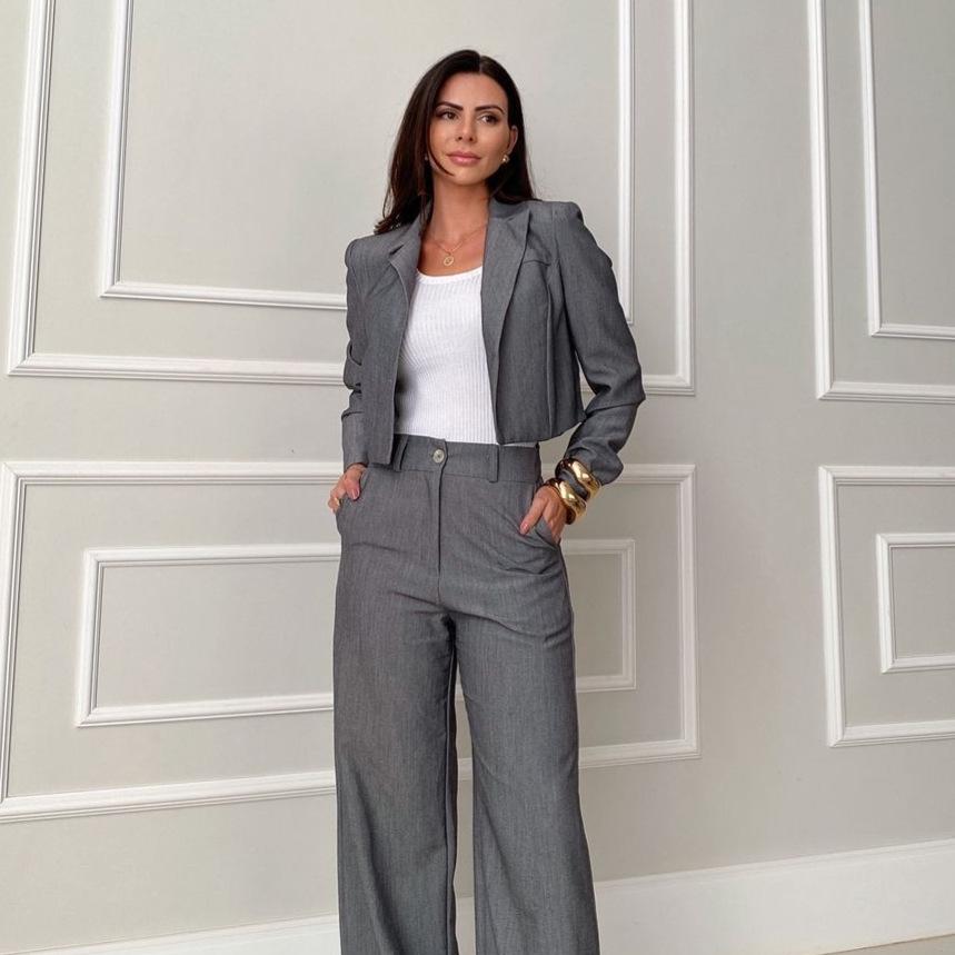 Podzim 2024 Elegantní evropsko-americký slim oblek a set kalhot pro dojíždění