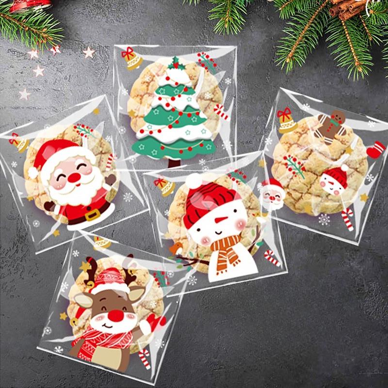 100ks 10X10cm Vánoční sáčky na cukroví Santa Claus Cukroví Sáček na sladkosti Samolepicí dárkový sáček Domácí vánoční dekorace Dětské dárky