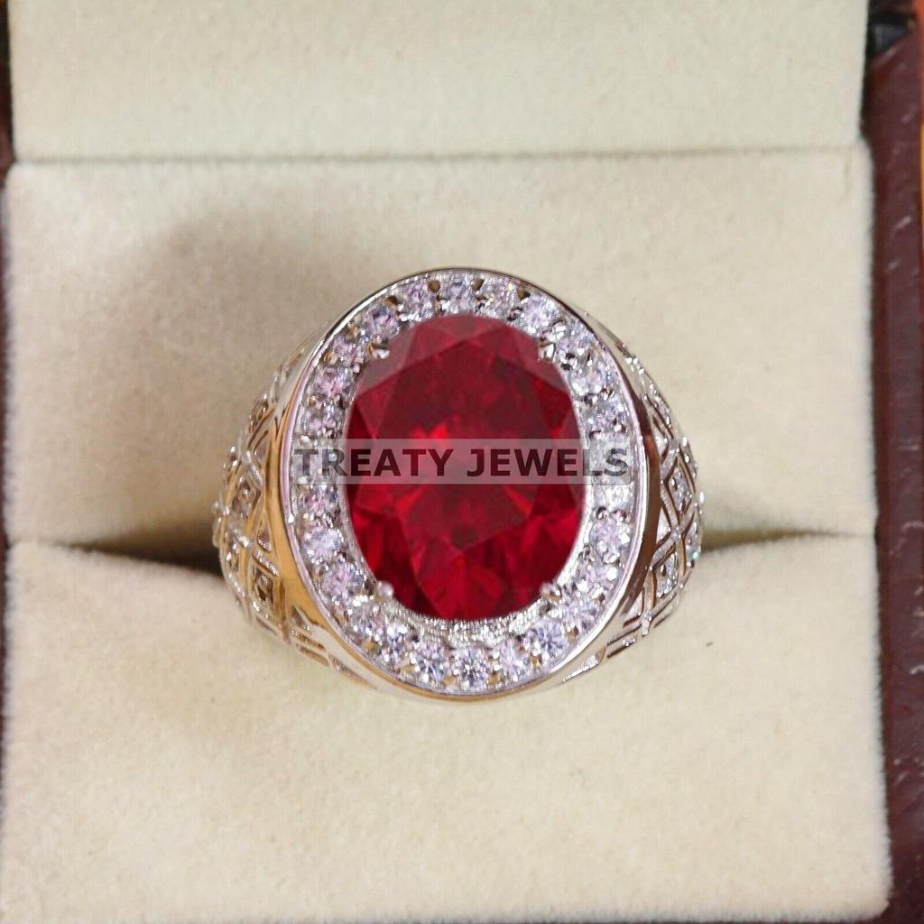 Ruby Oval Cut Gemstone With 925 Sterling Silver Ring For Men's #B510 JL375684070891