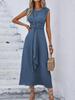 Women's Sleeveless Waist-Hugging Long Dress - Summer/Autumn, Elegant European & American Style, Slimming Fit