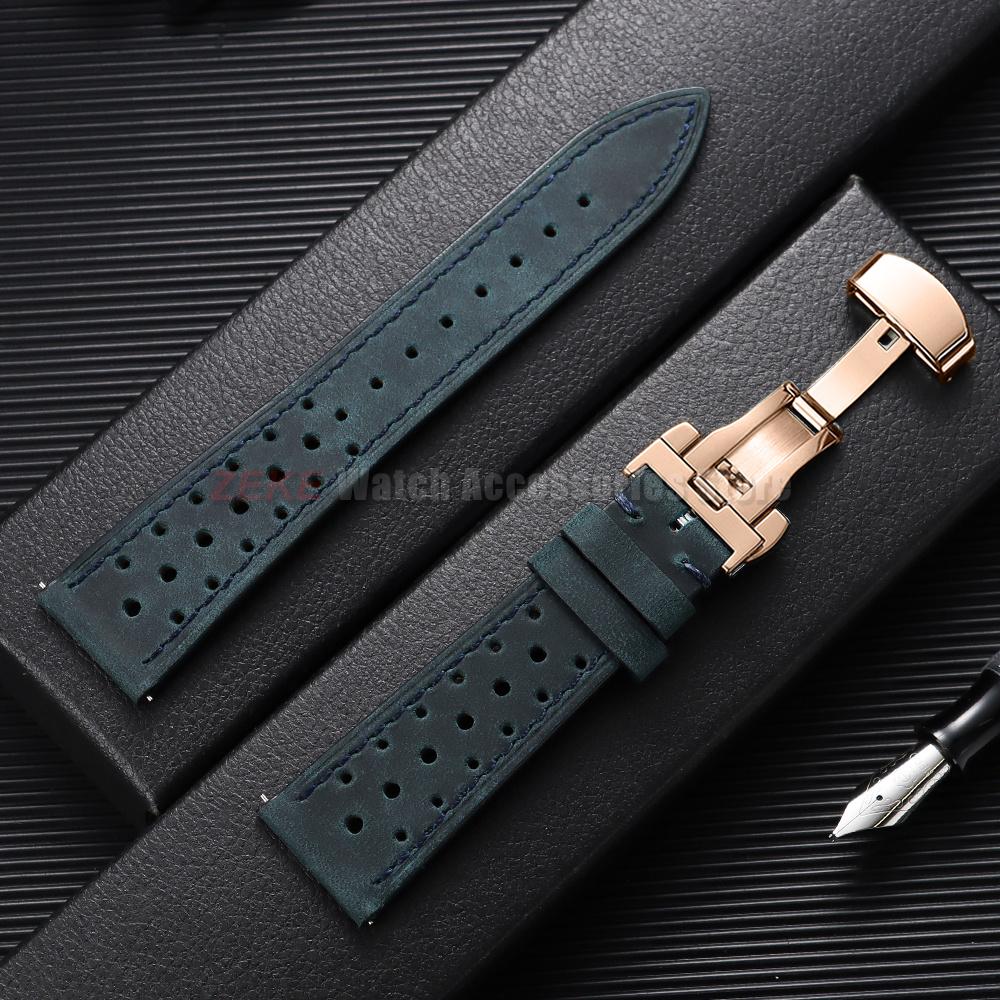 Quick Release Vintage Leather Watch Strap Stitching Cowhide Band for Omega 18/19/20/21/22/24mm Deployment Clasp Wrist Bracelet