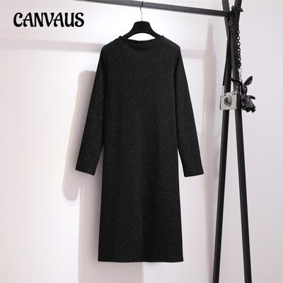 Women's Plus Size Loose Thin Knit Medium Long After The Split Bottom of The New Autumn Dress