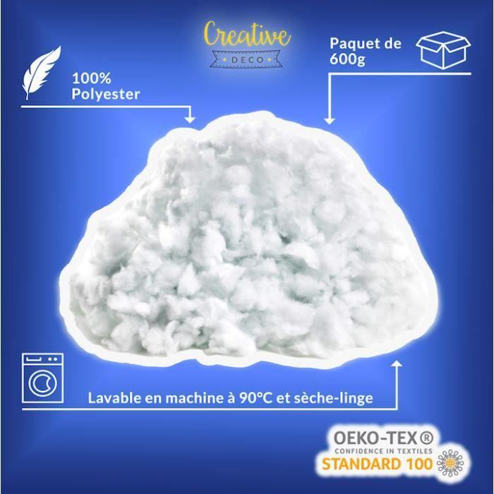 Rembourrage Polyester - CREATIVE DECO - 600g - Hypoallergénique - Blanc - Pour Oreillers Et Jouets
