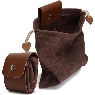 Mittelalterliche Renaissance-Bushcraft-Tasche mit Lederbezug und Schnalle, faltbar, strapazierfähig, mit Kordelzug für Campingtaschen im Freien