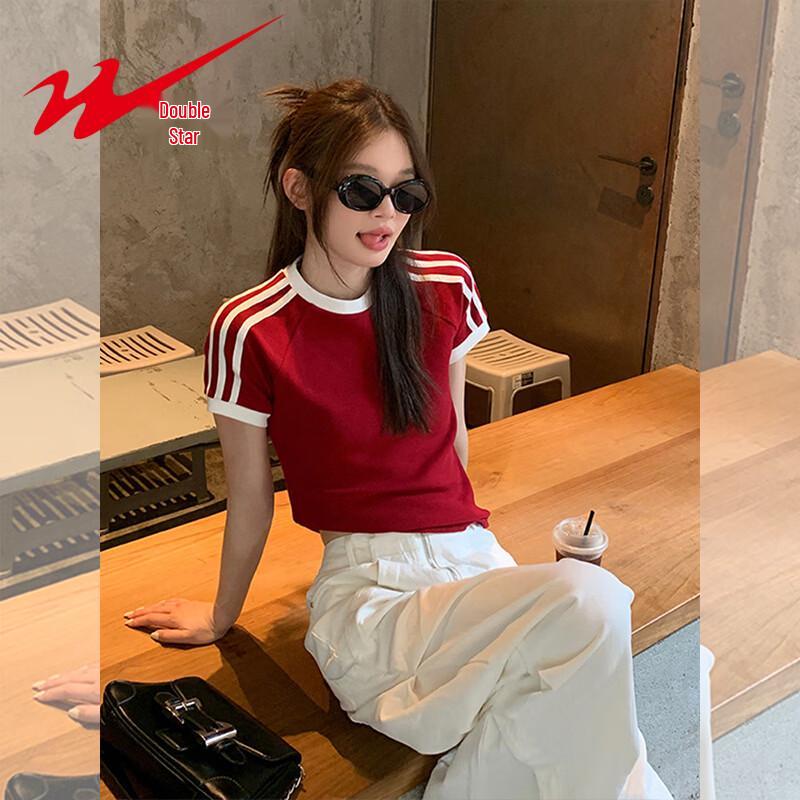 Women s Striped Slim Fit Crop Top T-Shirt XL