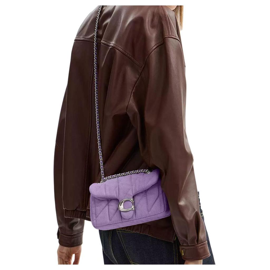 Coach Gestreift 20 Logo Klassische gesteppte Jeans Crossbody Tasche Kleine Damen Taschen Lila CBG33-LHIRI