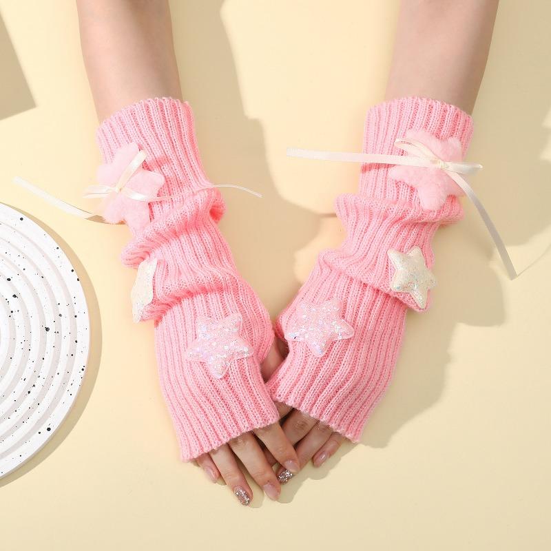 Botvotee Sleeves for Women Y2k Accessories Sweet Pink Bow Half Finger Free Shipping Arm Warmers Preppy Style Fingerless Gloves